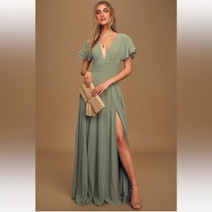 Promise Of Love Sage Brush Flutter Sleeve Maxi Dress